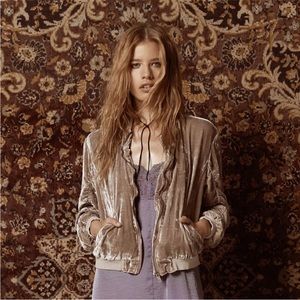 FREE PEOPLE RUCHED CRUSHED VELVET BOMBER JACKET